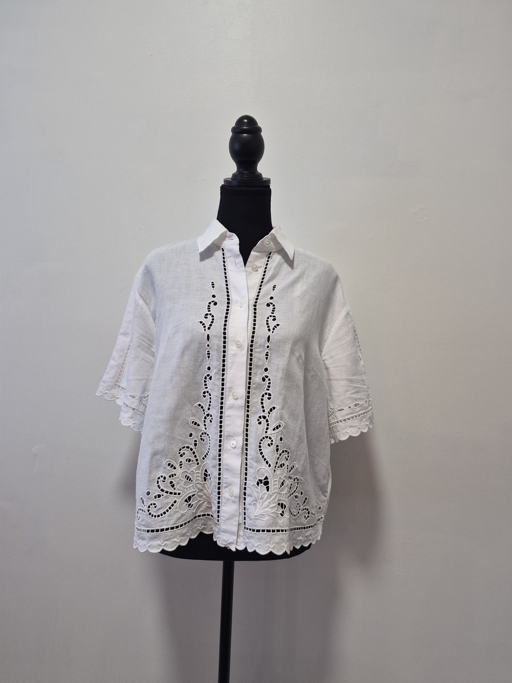 Madewell White Eyelet Boxy Shirt - Classic Linen Blend